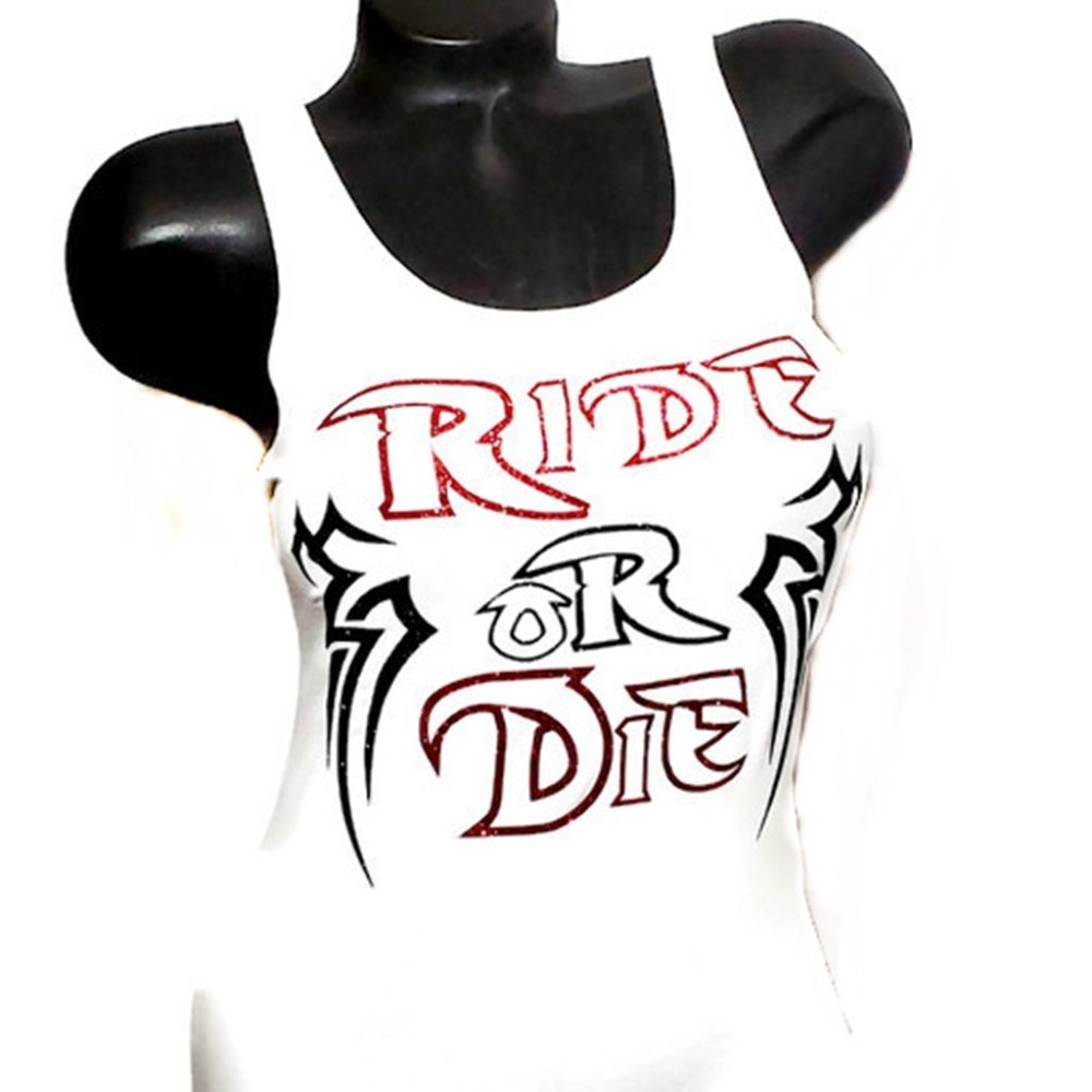 Ride or Die White Fitted Racerback Tank.